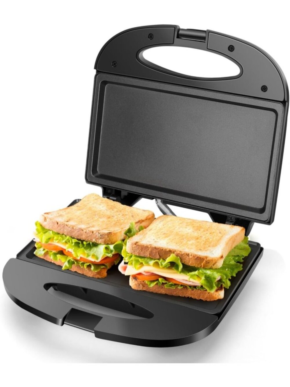 Non-Stick Deep Grill Sandwich Maker, Flat Design for Easy Cooking, Black